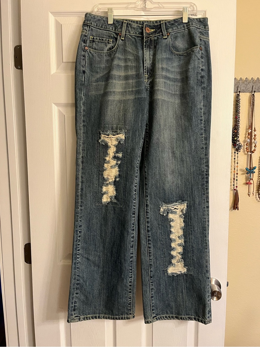 Seven7 Women’s Straight Leg Distressed Blue Jeans